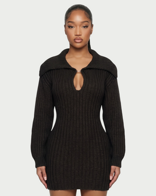 JOSA Wide Collar Long Sleeve Knit Mini Dress