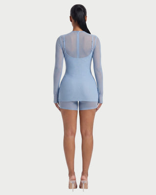 ROLINA Sheer Mesh Overlay Romper & Mini Dress Set