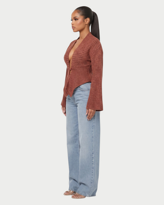 VINTA Single-Button Ribbed Long-Sleeve Cardigan