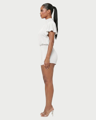 BERNICE Mock Neck Cape Sleeve Open-Back Romper