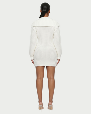 JOSA Wide Collar Long Sleeve Knit Mini Dress