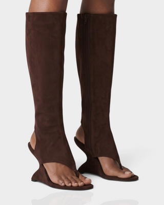 LEVONA Knee-High Thong Wedge Heel Sandals
