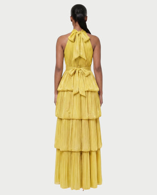 JOSSINA Pleated Halter Tiered Bubble Maxi Dress