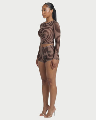 TRIMA Sheer Swirl Print Crop Top & Shorts Set