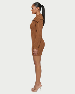 JOSA Wide Collar Long Sleeve Knit Mini Dress