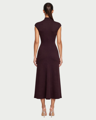 LERIE Mock Neck Cap Sleeve A-Line Midi Dress