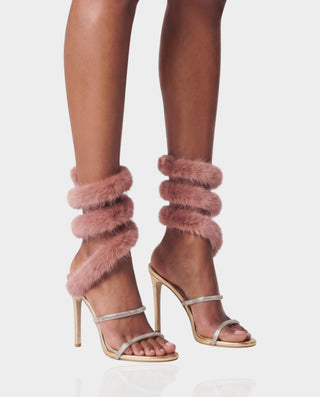 VELIRA Rhinestone Faux Fur Wrap Stiletto Heels
