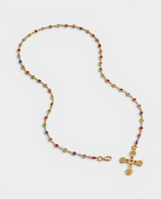 Beaded Gemstone Cross Pendant Necklace