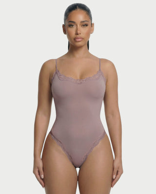 AMELYA Lace-Trim Shapewear Bodysuit