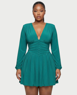 VINNA Waist-cinching Pleated Mini Dress