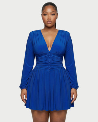 VINNA Waist-cinching Pleated Mini Dress