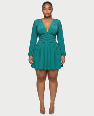 VINNA Waist-cinching Pleated Mini Dress