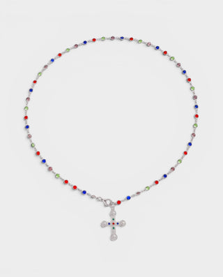 Beaded Gemstone Cross Pendant Necklace