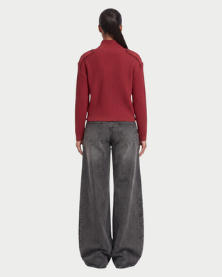 XONA Button Front High-Neck Ribbed Knit Cardigan