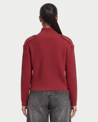 XONA Button Front High-Neck Ribbed Knit Cardigan
