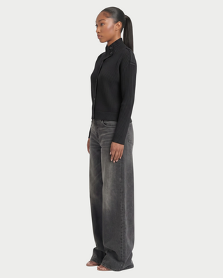 XONA Button Front High-Neck Ribbed Knit Cardigan