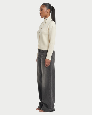XONA Button Front High-Neck Ribbed Knit Cardigan