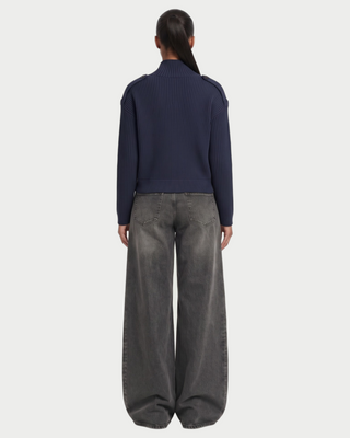 XONA Button Front High-Neck Ribbed Knit Cardigan
