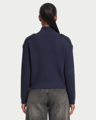 XONA Button Front High-Neck Ribbed Knit Cardigan