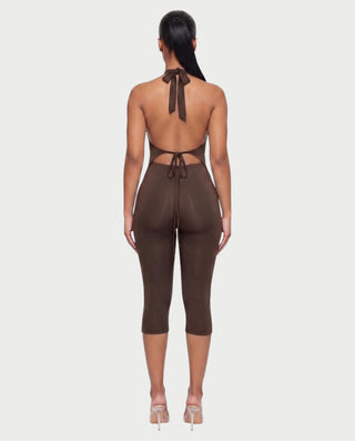 CORALINE Draped Cowl Halter Top & Capri Pants Set