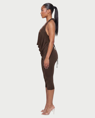 CORALINE Draped Cowl Halter Top & Capri Pants Set