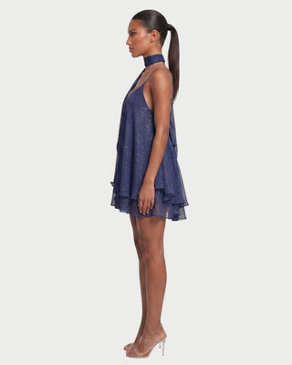 COZETTE Scarf-Neck Layered Ruffle Mini Dress
