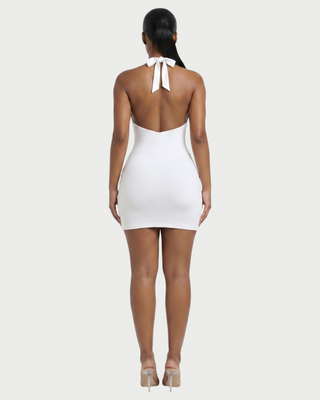 RESSI Ruched Halter Open-Back Mini Dress