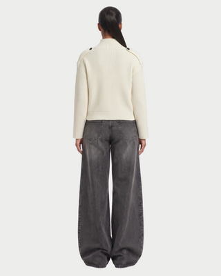 XONA Button Front High-Neck Ribbed Knit Cardigan