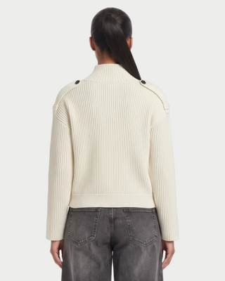 XONA Button Front High-Neck Ribbed Knit Cardigan
