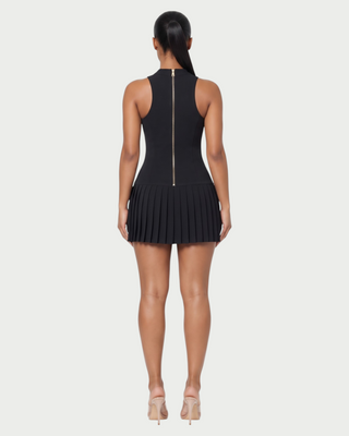 RETTA Mock Neck Belted Pleated Mini Dress