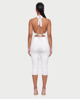 CORALINE Draped Cowl Halter Top & Capri Pants Set