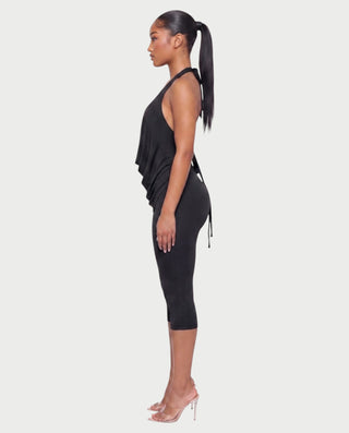 CORALINE Draped Cowl Halter Top & Capri Pants Set
