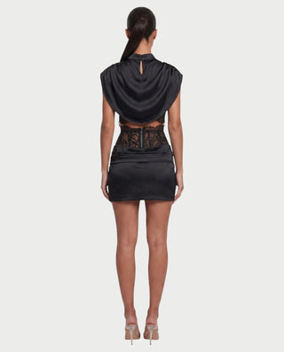 LESKA Draped Top Lace Mini & Skirt Set