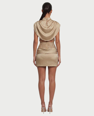 LESKA Draped Top Lace Mini & Skirt Set