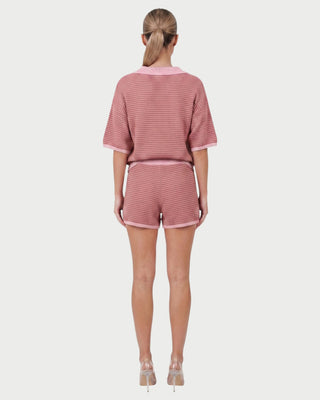 OLENNA Striped Knit Oversized Top &  Drawstring Short Set