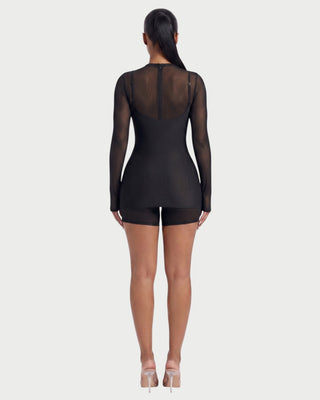 ROLINA Sheer Mesh Overlay Romper & Mini Dress Set