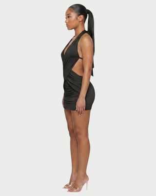 FERN Cross-Front Halter Draped Mini Dress