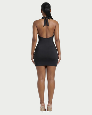 RESSI Ruched Halter Open-Back Mini Dress