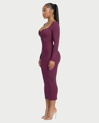 CORA Ribbed Knit Sweetheart Square Neck Midi Dress