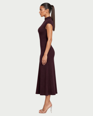 LERIE Mock Neck Cap Sleeve A-Line Midi Dress