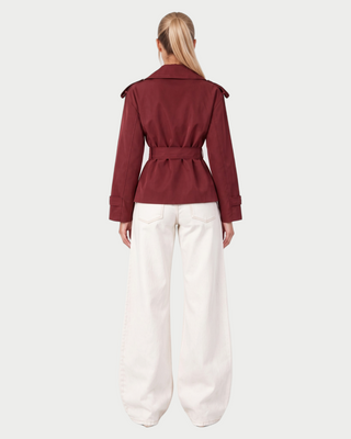 LURIA Wide Lapel Belted Short Trench Coat