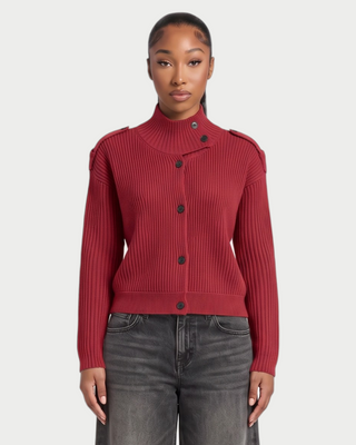 XONA Button Front High-Neck Ribbed Knit Cardigan