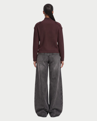 XONA Button Front High-Neck Ribbed Knit Cardigan