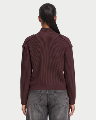 XONA Button Front High-Neck Ribbed Knit Cardigan