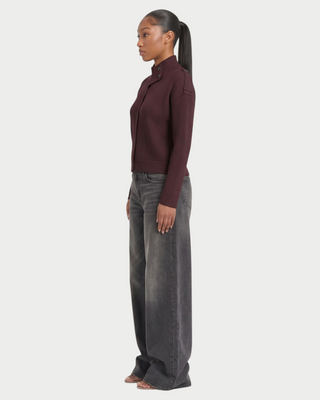 XONA Button Front High-Neck Ribbed Knit Cardigan