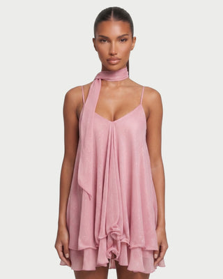 COZETTE Scarf-Neck Layered Ruffle Mini Dress