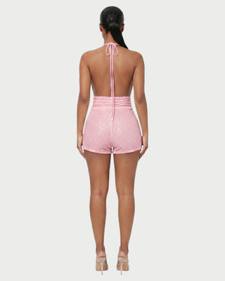 ELISSA Sequin Twist-Front Halter Top & Shorts Set