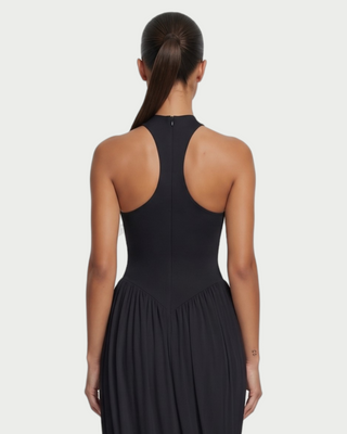 SHAYE High Neck Racerback Ruched Draped Maxi Dress
