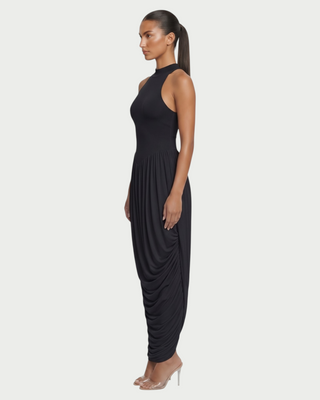 SHAYE High Neck Racerback Ruched Draped Maxi Dress