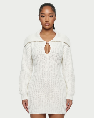 JOSA Wide Collar Long Sleeve Knit Mini Dress